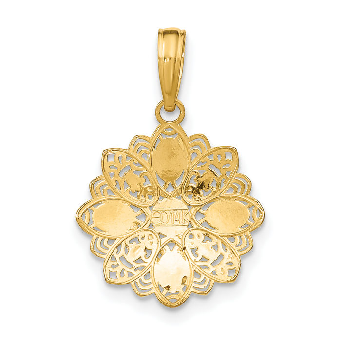 10K Solid Yellow Gold Antique Filigree Flower Necklace Chain Pendant Charm