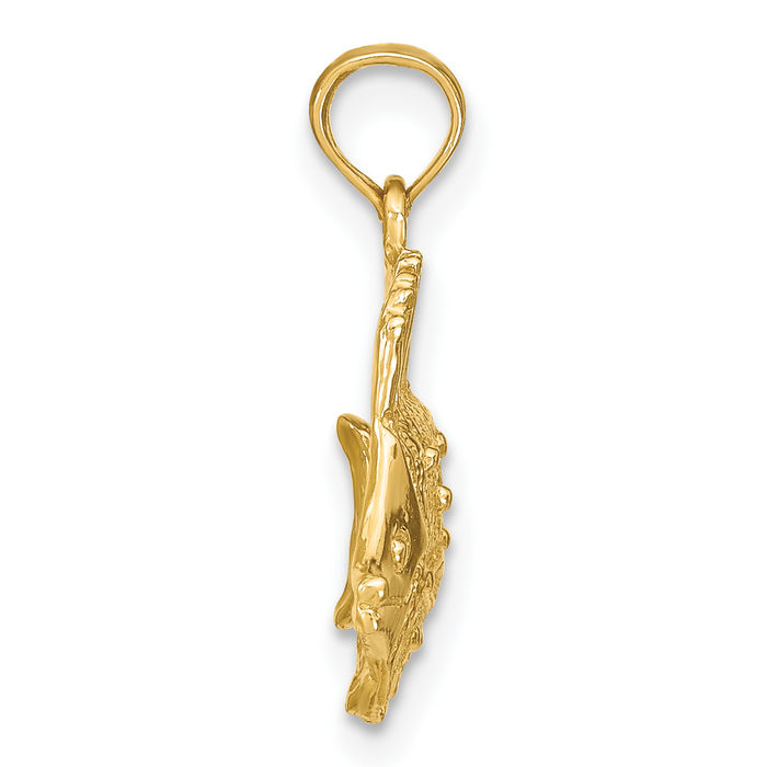 10K Solid Yellow Gold Fish Necklace Chain Pendant Charm