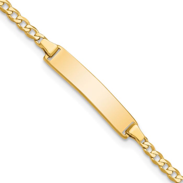 10K Solid Yellow Gold Curb Link Name Bar Identification ID Bracelet