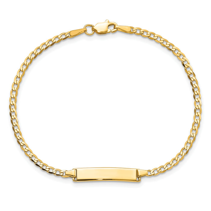 10K Solid Yellow Gold Curb Link Name Bar Identification ID Bracelet