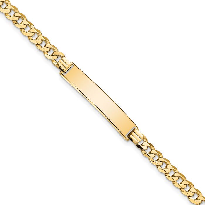 10K Solid Yellow Gold Curb Link Name Bar Identification ID Bracelet