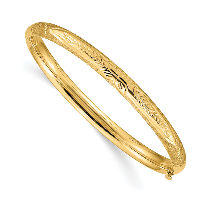10K Solid Yellow Gold Florentine Bangle Bracelet