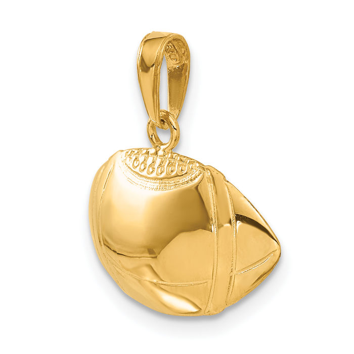 10K Solid Yellow Gold Football Profile Necklace Charm Sports Pendant