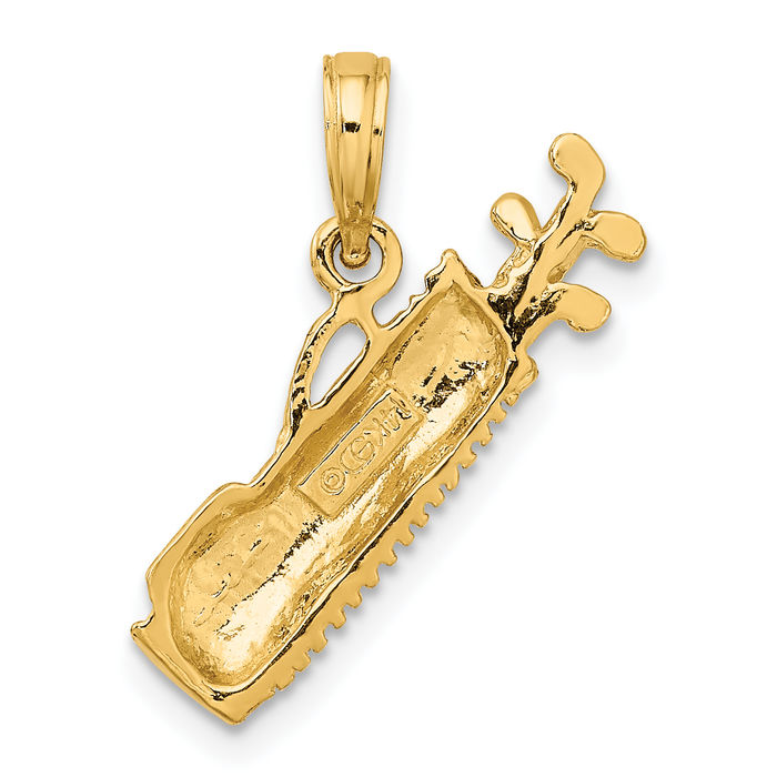 10K Solid Yellow Gold Golf Bag Necklace Charm Sports Pendant