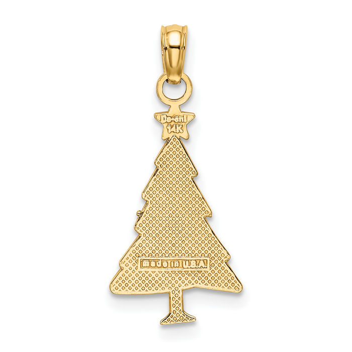 10K Solid Yellow Gold Green Christmas Tree Red Star Necklace Chain Pendant Charm