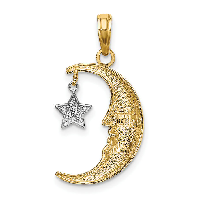 10K Solid Yellow Gold Dangling Half Crescent Moon Star Necklace Chain Pendant Charm Celestial Jewelry