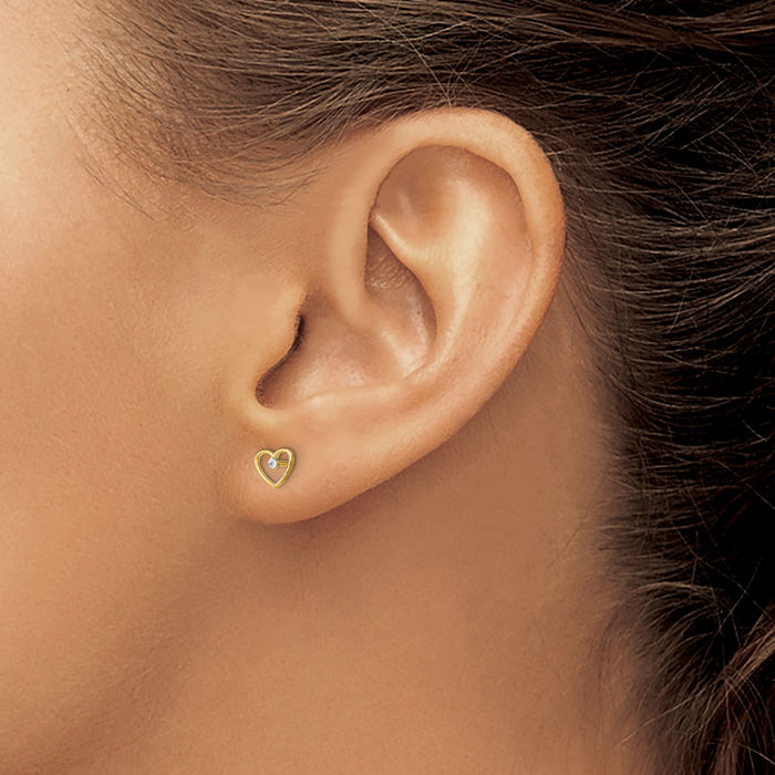10K Solid Yellow Gold Heart Stud Earrings