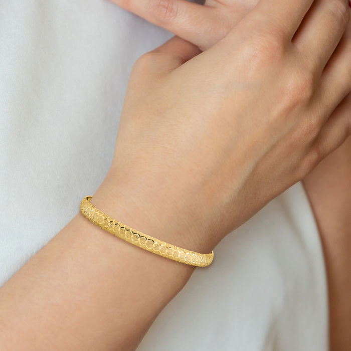 10K Solid Yellow Gold Hexagonal Flexible Bangle Bracelet