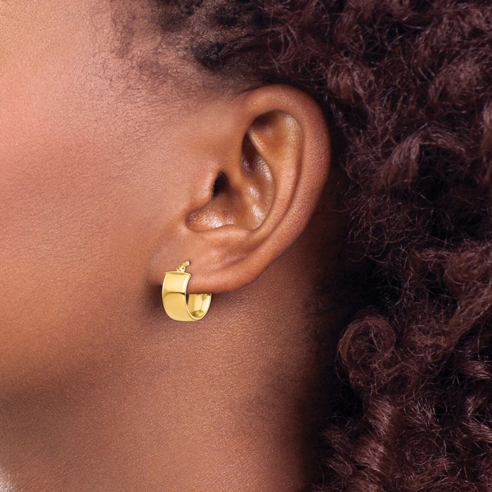 10K Solid Yellow Gold 7mm Round Small Hoop Earrings