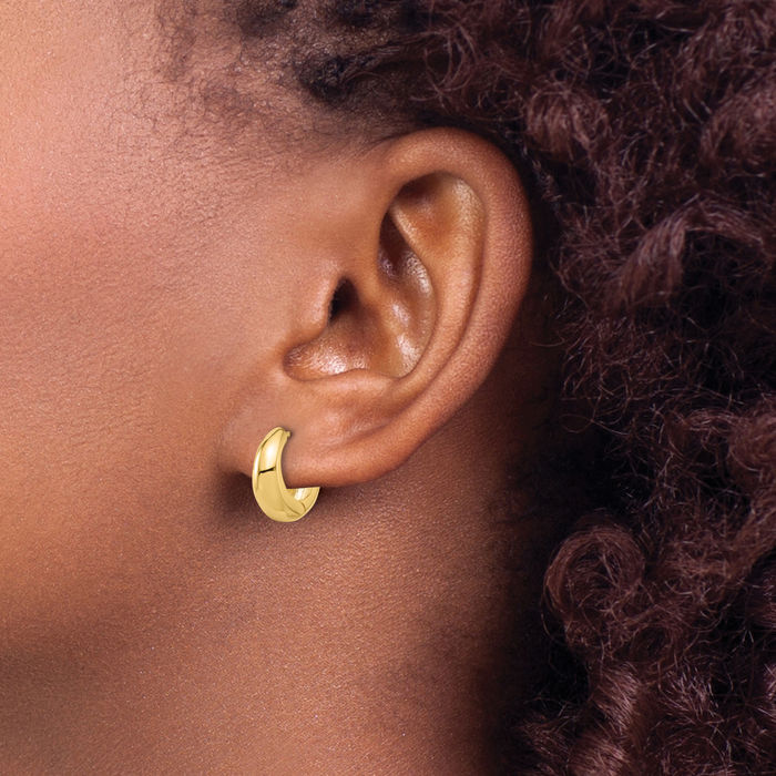 10K Solid Yellow Gold Huggie Round Hoop Earrings