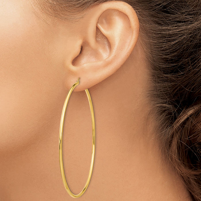 10K Solid Yellow Gold Round Extra Large Hoop Earrings