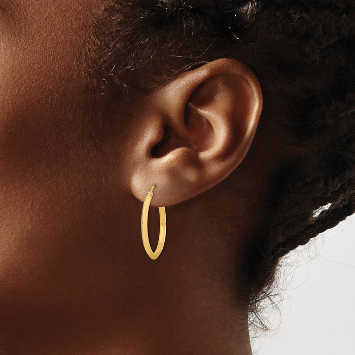 10K Solid Yellow Gold Round Medium Hoop Earrings