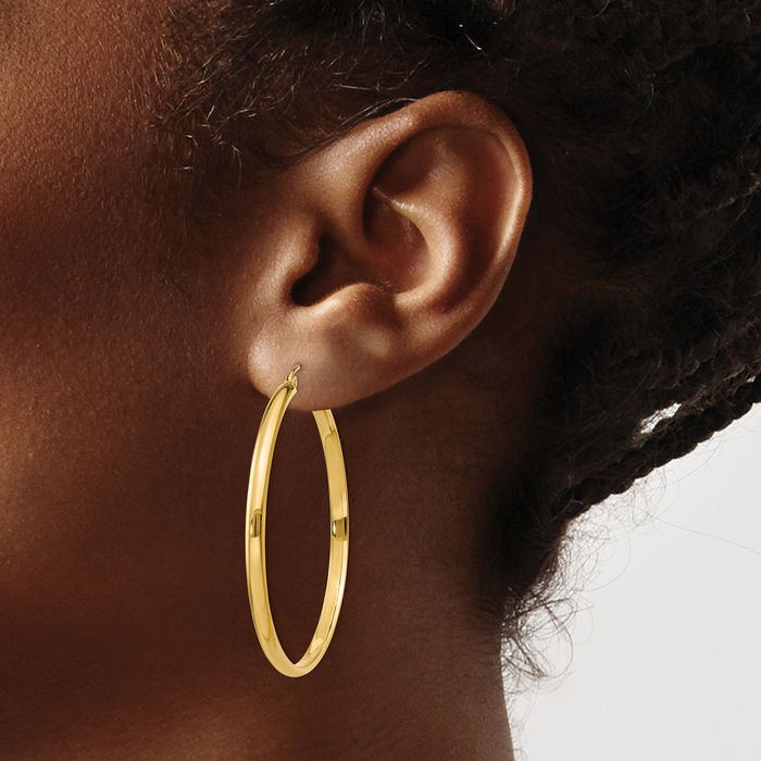 10K Solid Yellow Gold Round Large Hoop Earrings