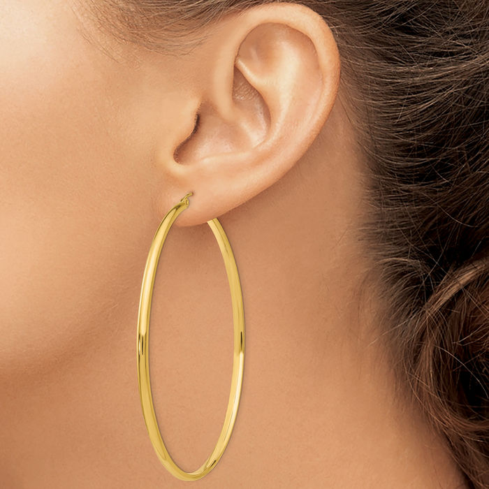 10K Solid Yellow Gold Round Large Hoop Earrings