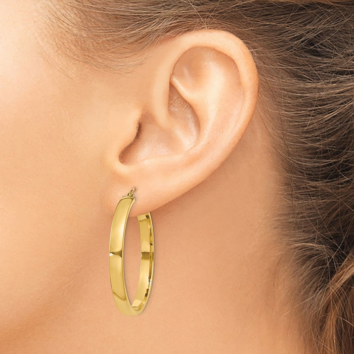 10K Solid Yellow Gold Round Medium Hoop Earrings