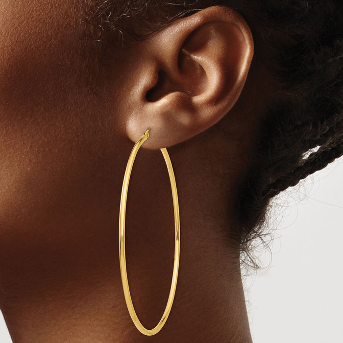 10K Solid Yellow Gold Round Large Hoop Earrings