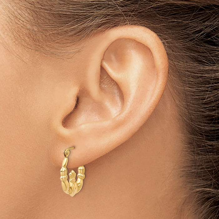 14K Solid Yellow Gold Heart Irish Claddagh Celtic Medium Hoop Earrings Jewelry