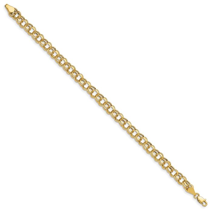 10K Solid Yellow Gold Lite 5.5mm Double Link Chain Charm Bracelet