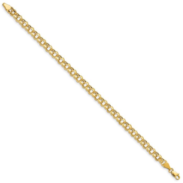 10K Solid Yellow Gold Lite 5mm Double Link Chain Charm Bracelet