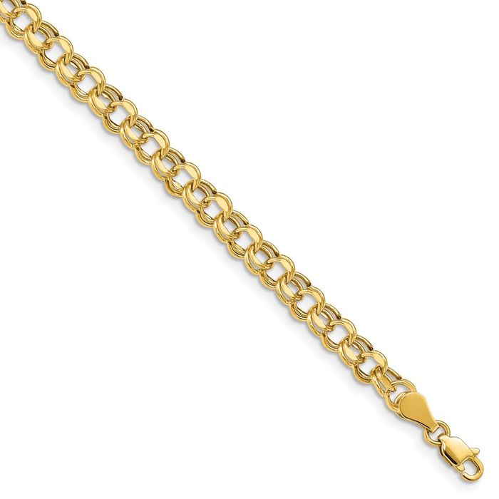 10K Solid Yellow Gold Lite 5mm Double Link Chain Charm Bracelet