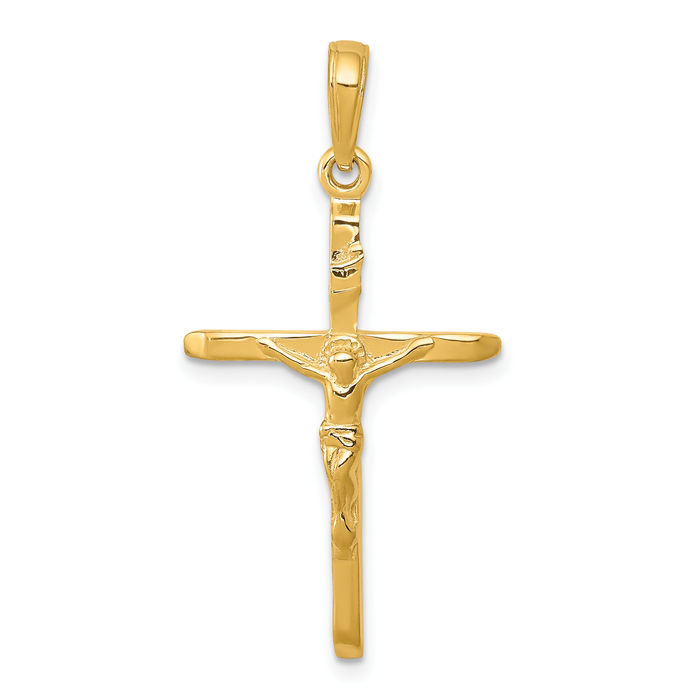 10K Solid Yellow Gold Jesus Crucifix Cross Necklace