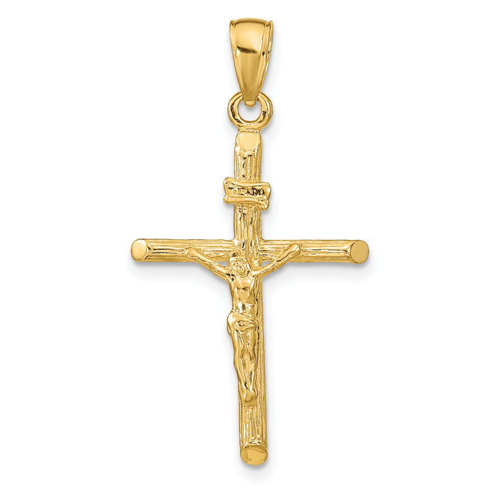 10K Solid Yellow Gold Jesus Crucifix Cross Necklace