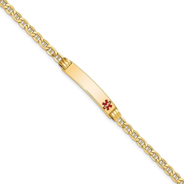 14K Solid Yellow Gold Medical Alert Anchor Mariner Link Name Bar Identification ID Bracelet