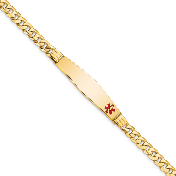 10K Solid Yellow Gold Medical Alert Curb Link Name Bar Identification ID Bracelet