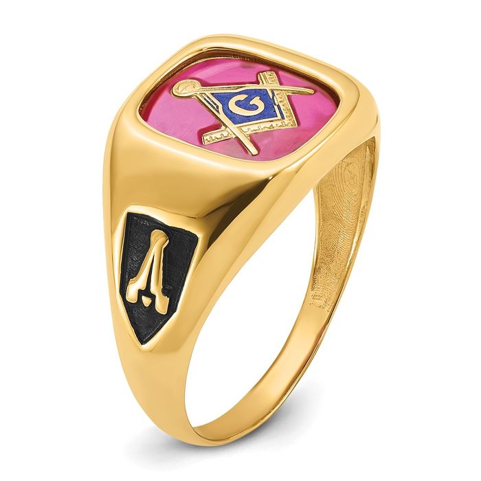 10K Solid Yellow Gold Mens Black Lab Ruby Masonic Ring - Picture 19 of 120