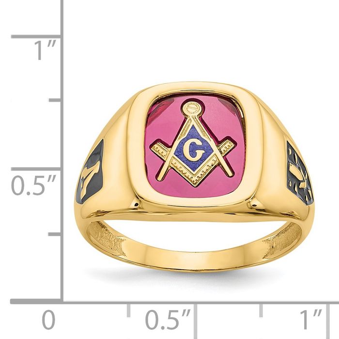 10K Solid Yellow Gold Mens Black Lab Ruby Masonic Ring - Picture 21 of 120
