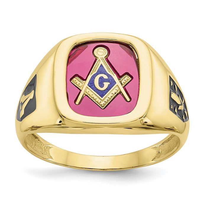 10K Solid Yellow Gold Mens Black Lab Ruby Masonic Ring - Picture 13 of 120