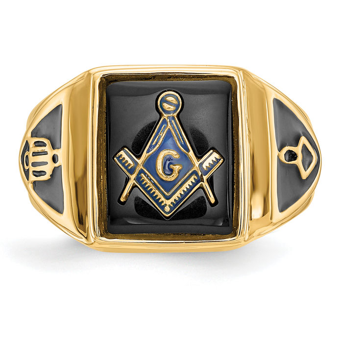 10K Solid Yellow Gold Mens Vintage Black Onyx Master Mason Signet Freemason Masonic Ring