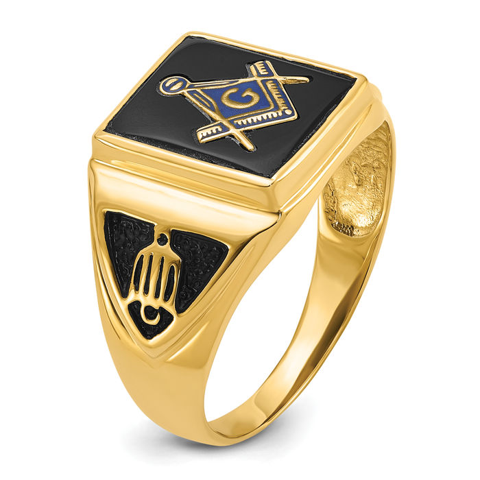 10K Solid Yellow Gold Mens Vintage Black Onyx Master Mason Signet Freemason Masonic Ring