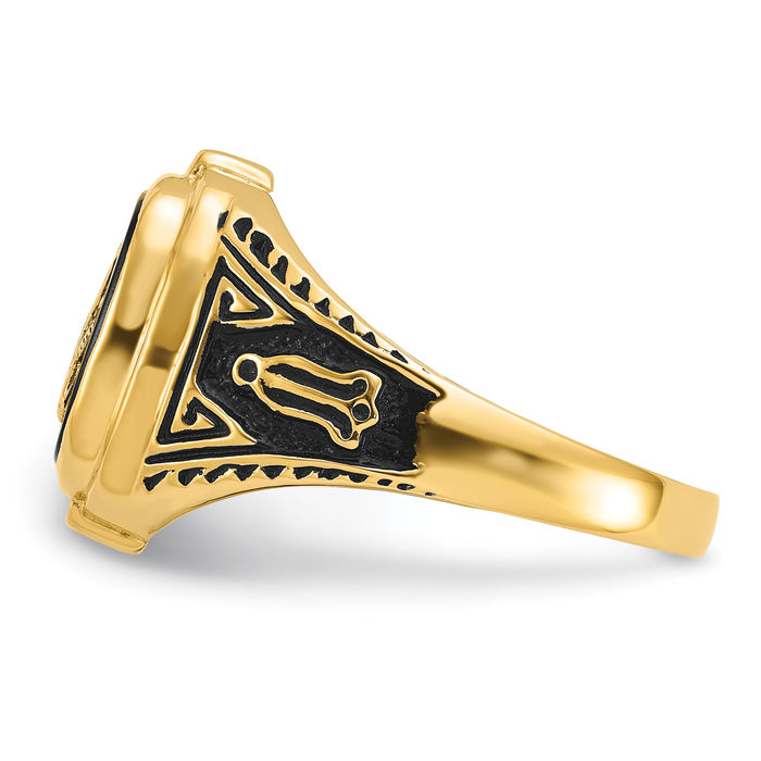 10K Solid Yellow Gold Mens Vintage Black Onyx Master Mason Signet Freemason Masonic Ring