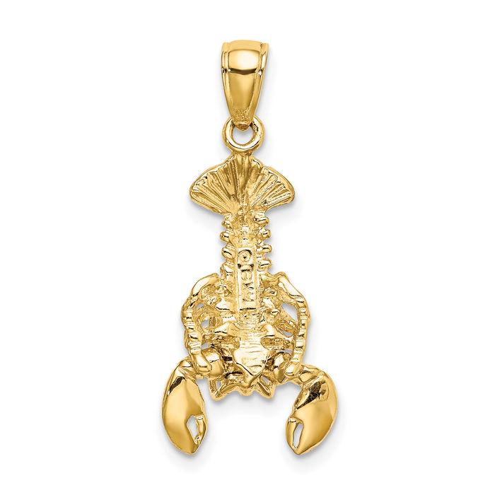 10K Solid Yellow Gold Dangling Lobster Necklace Chain Pendant Charm