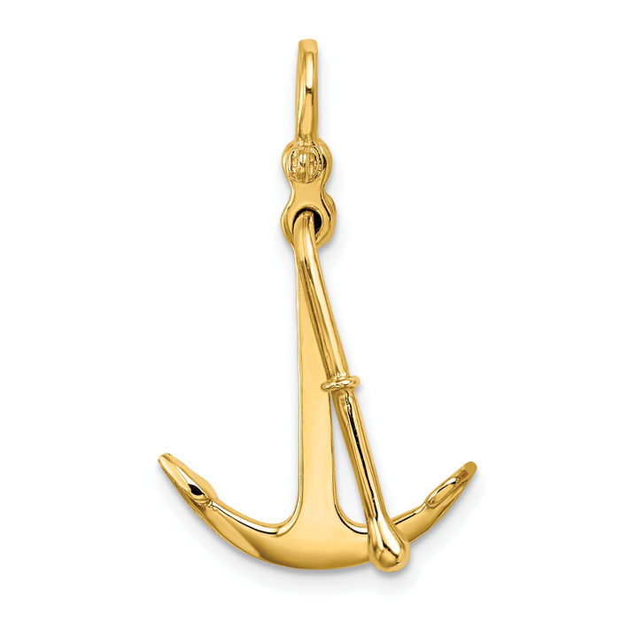 10K Solid Yellow Gold Dangling Anchor Mariner Set Necklace Nautical Charm Pendant