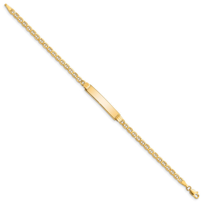 10K Solid Yellow Gold Anchor Mariner Link Name Bar Identification ID Bracelet