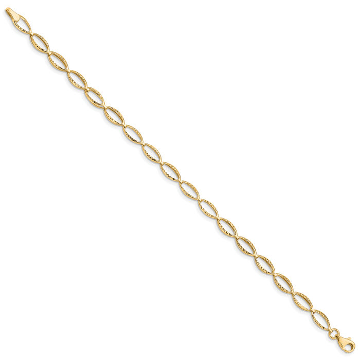 10K Solid Yellow Gold Oval Cable Rolo Link Chain Bracelet