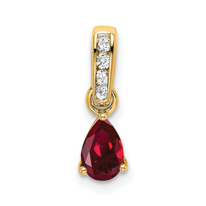 10K Solid Yellow Gold Pear Lab Ruby Diamond Necklace - Picture 10 of 12