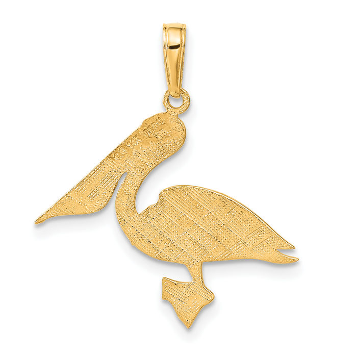 10K Solid Yellow Gold Pelican Symbol of Focus Persistence Bird Necklace Chain Pendant Charm