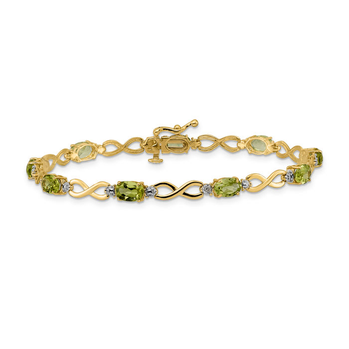 10K Solid Yellow Gold Peridot Diamond Infinity Love Knot Chain Bracelet - Picture 9 of 12