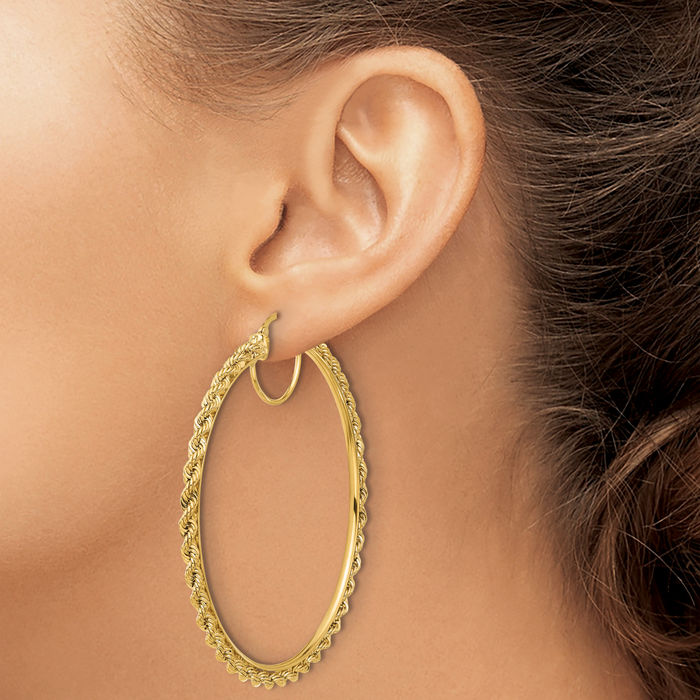 10K Solid Yellow Gold Rope 2.95mm Round Hoop Earrings