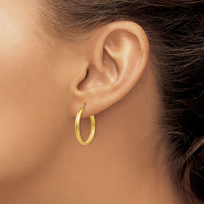 10K Solid Yellow Gold Round Tube Medium Hoop Earrings