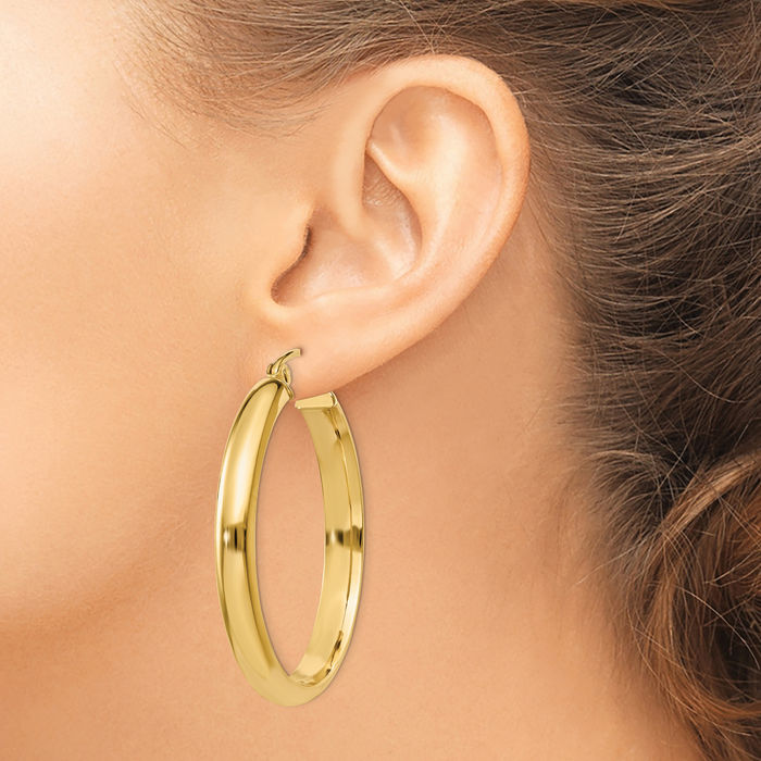 10K Solid Yellow Gold Round Tube Medium Hoop Earrings