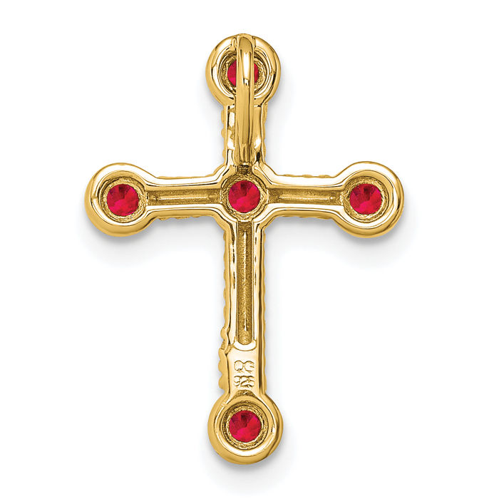 10K Solid Yellow Gold Red Ruby Holy Cross Floating Chain Slide Gemstone Pendant Necklace Charm