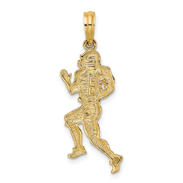 10K Solid Yellow Gold Running Football Player Necklace Charm Sports Pendant