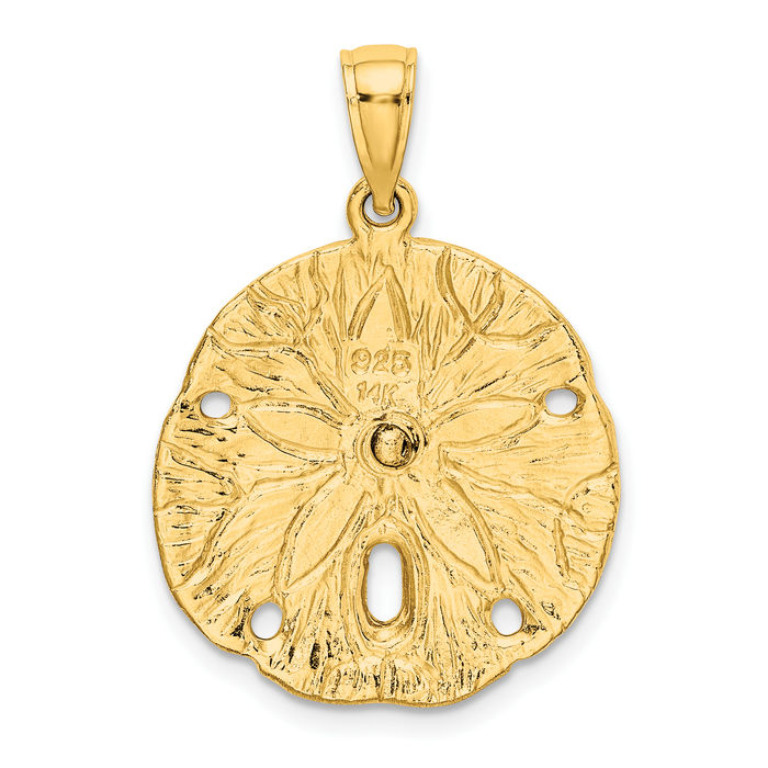 10K Solid Yellow Gold Sand Dollar Sea Star Starfish Necklace Chain Pendant Charm