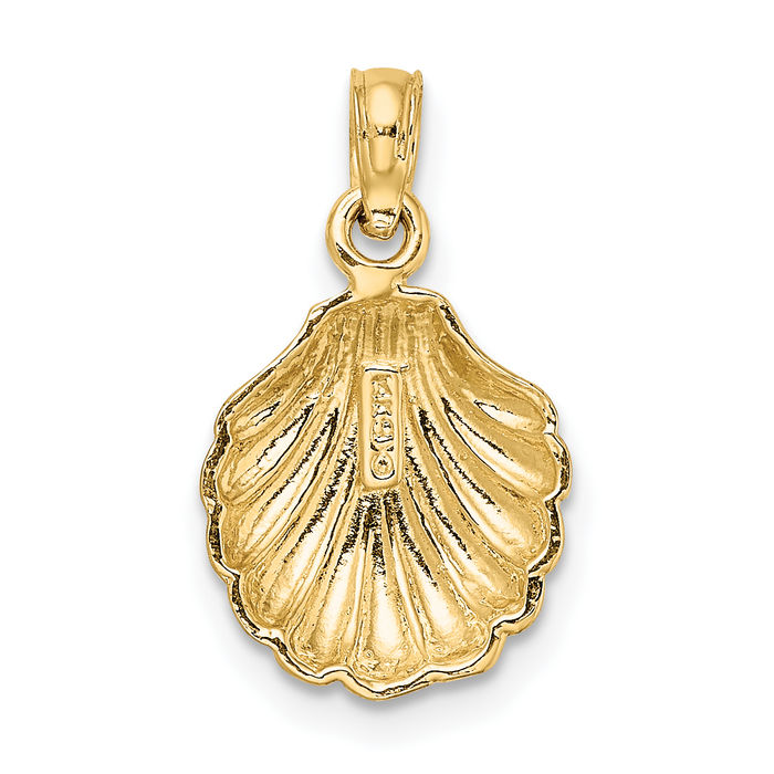 10K Solid Yellow Gold Scallop Shell Necklace Chain Pendant Charm