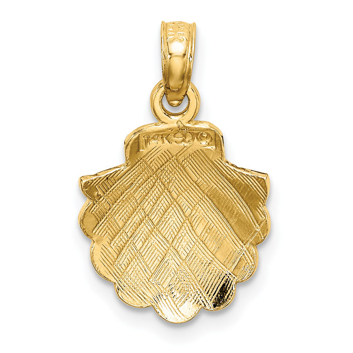 10K Solid Yellow Gold Scallop Shell Necklace Chain Pendant Charm