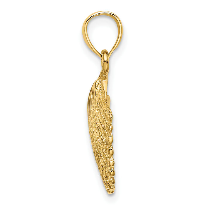 10K Solid Yellow Gold Scallop Shell Necklace Chain Pendant Charm